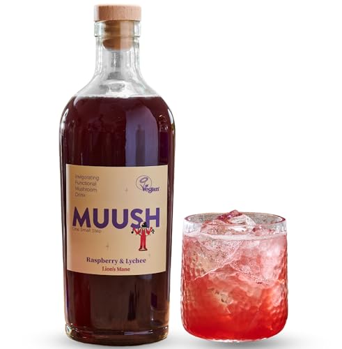 MUUSH Raspberry & Lychee with Lion’s Mane Drink | Brain Boost, Gut Health & Natural Energy | Low Sugar, Vegan | Functional Mushroom Beverage with Naturally Sweetened | Low Calorie | 700ml