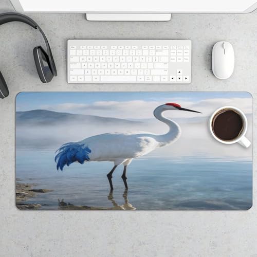 Blue White Crane Desk Pad Waterproof Writing Mouse Pad Large miniatura 5