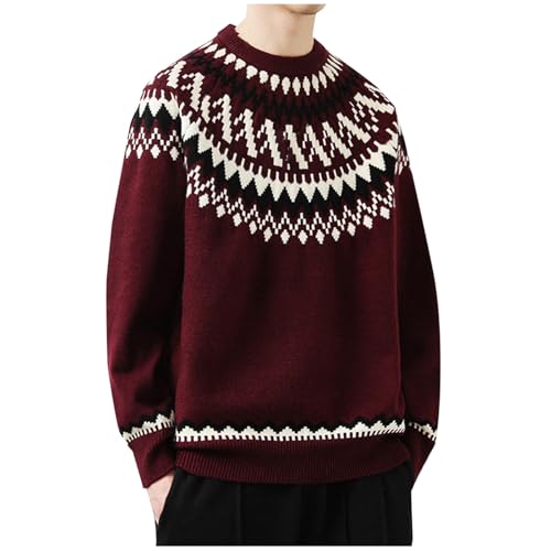 Men's Crewneck Vintage Pullovers Fall Winter Knitted Tribal Aztec Western Pattern Sweaters Fashion Loose Jumper