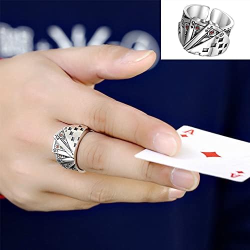  Poker Ring, Vintage Punk Poker Ring, Adjustable Poker Ring, Open Adjustable Ring Jewelry, Silver Poker Card Wire Band Ring for Women and Men, Black, Copper, Zircon