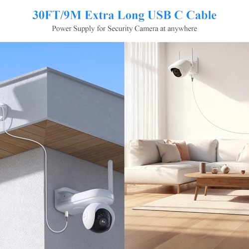 Cable de extensión USB C de 30 pies para alimentación estable de cámaras CCTV y Ring 2