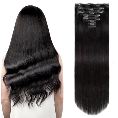 Extensions de cheveux humains à clip invisibles lot de 7 bandes 120g 40cm noir #1B