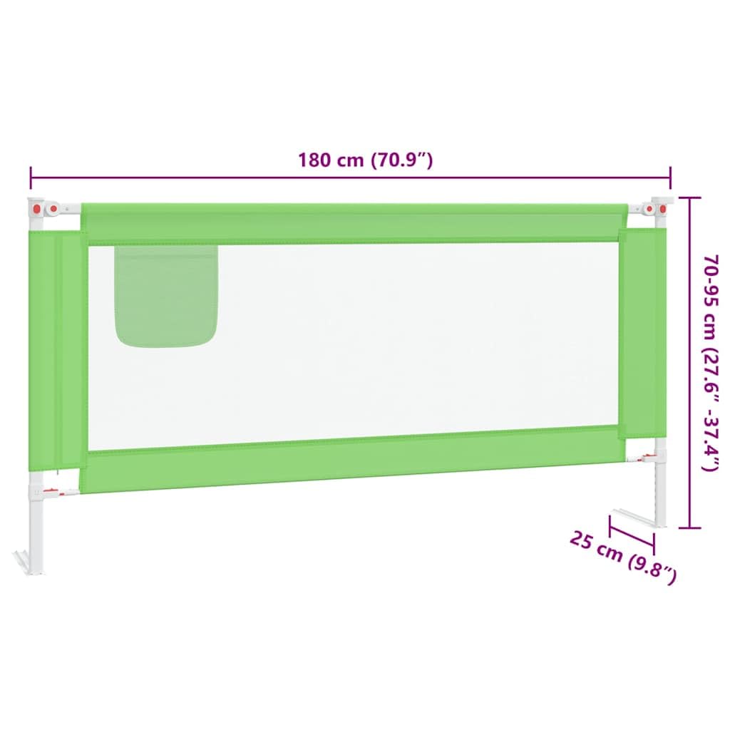 Kleinkind-Bettschutzgitter Grün 180x25 cm Stoff mit Verstellbarer Höhe 70-95 cm Rausfallschutz für Kinderbett und Elternbett mit Absturzsicherung und Seitenschutz für Babysicherheit