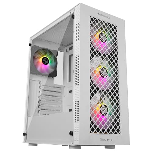 Image of ZEBRONICS Slayer Mid-Tower Premium Gaming Cabinet ATX /MicroATX /MINI ITX, 3X 120mm Front + 1x 120mm Rear Fan, Halo Glow Ring RGB Fans, RGB LED Modes, Tempered Glass Side Panel, USB 3.0