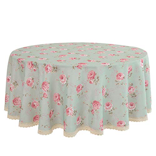 YEESSION Floral Print 70 Inch Round Tablecloth Stain Resistant and Waterproof Wine Table Cover for Kitchen Dining Indoor Outdoor Buffet Tabletop Decoration (Light Green)
