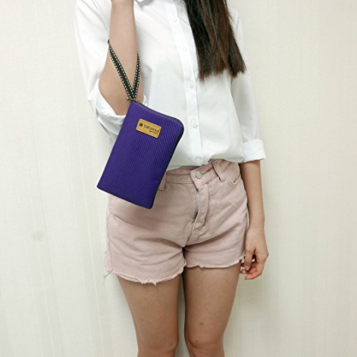 Image of Women Universal Phone Wristlet Wallet Pouch, Tainada Dual Slots Zipper Purse Carry Case Bag for iPhone 17 /16 Pro Max, Air, 16 Plus; Samsung S25+, S24 FE, A56 (Purple) | Lightweight water-repellent purse with padded shockproof cushion; Fits most smartphones, cards & cash; Daily essentials