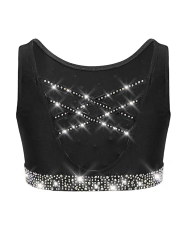 Kids Girls Rhinestone Dance Tops Vest Sleeveless Cross Back Camisole Gymnastics Skating Training Crop Tops2