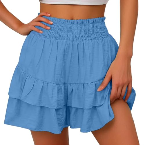 Shorts for Women, Bermuda Shorts for Women 2024 Summer High Waisted Ruffle Shorts Floral Pleated Hem Casual Pants