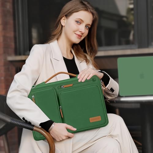 Image of MOSISO 360 Protective Laptop Shoulder Bag,15-15.6 inch Computer Bags Compatible with MacBook Pro 16 inch, HP, Dell, Lenovo, Asus Notebook,Side Open Messenger Bag with 4 Zipper Pockets, Jungle Green