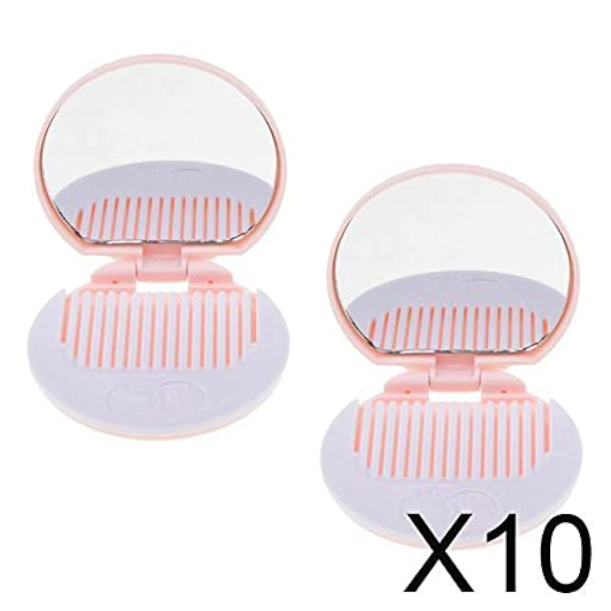 Round Folding Makeup Mirror with Comb, Cute Pink