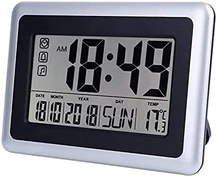 UMEXUS Digital Wall Clock,Desk Clock Large Display with Indoor Temperature Calender Date Battery Operated Digital Clock for Bedroom Kitchen Office School(Silver)