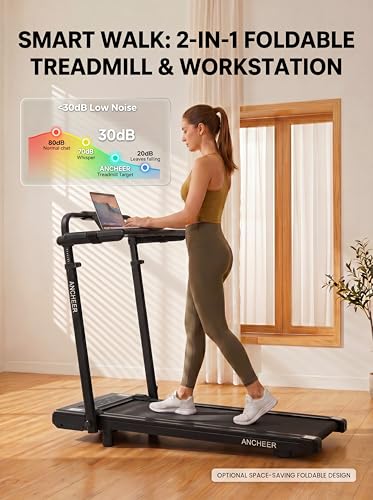 Image of ANCHEER Treadmill with 12% /15% Incline, Folding Walking Pad with Handle Bar, 320-450lb Capacity Under Desk Foldable 3.5HP Treadmills for Home /Office /Gym,Installation-Free