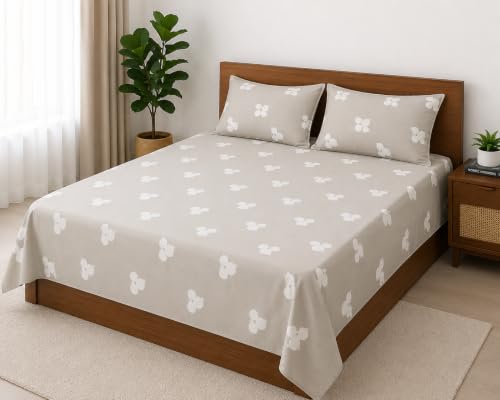 Image of Light Grey Minimal Icon Print Cotton Bedsheet for Double Bed (80 x 100 Inches) | Soft & Breathable Fabric | Fade Resistant | Machine Washable | Premium Printed Bed Sheet