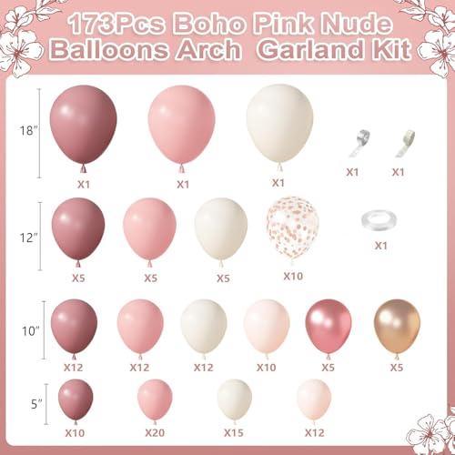 Amandir 173Pcs Dusty Rose Pink Nude Balloon Garland Arch Kit, 18In Retro Blush Peach Mauve White Sand Gold Confetti Balloons for Monther Day Shower Wedding Boho Birthday Party Decorations by Amandir - Used condition - Image 2