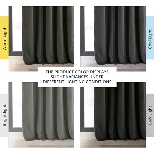 HPD Half Price Drapes Signature Velvet Thermal Blackout Curtains for Living Room 120 Inch Long (1 Panel) Rod Pocket Insulated Blackout Curtains for Bedroom Window Curtains, 50W x 120L, Gunmetal Grey