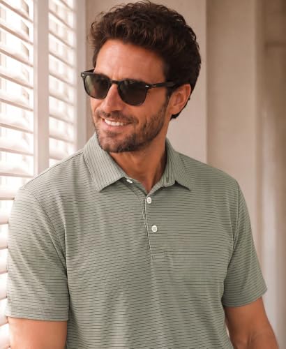 Camisetas polo para hombre KYKU, de manga corta con rayas, tejido transpirable y elástico, ideal para golf, oficina y uso diario miniatura 5