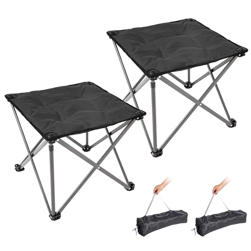 FUNDANGO Folding Camping Stool, 2 Pack 18.1 Inch Oversized Foot Stools 330 Lbs Heavy Duty Portable Padded Seat Anti-Slip Foots & Carry Bag for Fishing Outdoor Lawn Travel (Black)