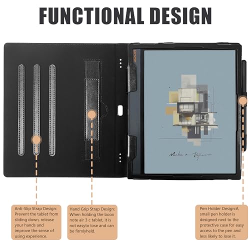 Image of E NET-CASE Case for 10.3 inch Boox Note Air4 C (2024) /Boox Note Air3 C /Air3 B /W Tablet (2023), New Upgraded Design 360 Degree Rotating Stand Cover with Pen Holder /Hand Strap, Auto Sleep /Wake (Black)