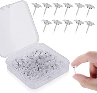 Prasacco 50 Pieces Transparent Thumb Tacks Clear Push Pins Plastic Drawing Pins with Storage Box Thumbtacks for Wall Hangings Steel Point Cork Board Tacks for Maps Posters Photos