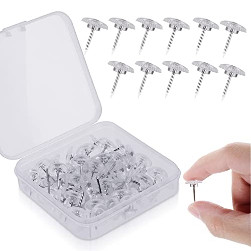Prasacco 50 Stück transparente Reißzwecken, Heftzwecke Kunststoff Reißzwecken mit Aufbewahrungsbox Pinnadeln Flacher Kopf Reißnägel für Wand Pinnwand Korktafel Heftzwecken