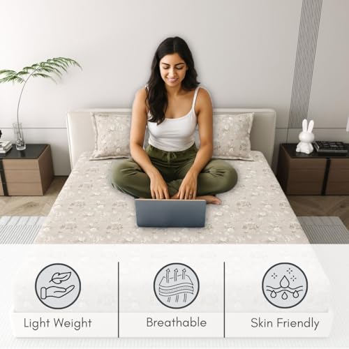 Image of Mafatlal 186 Tc Corsica Cotton Bedsheet King Size | 274 X 274 Cm | Modern Kidakka Virippu for Summer Nights | Pure Cotton Bedding for Comfortable Sleep | Soybean Brown Color