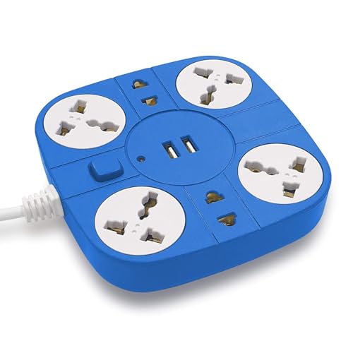 SVAPI Extension Cord with USB Port–10A 220V-50/60Hz [6 Outlet with 2 USB Port] [Fire Proof] [Smart USB Charging Port][Multi-Protection][1.8 Meter Cord] Multi Plug Extension Board for Home Office-Blue