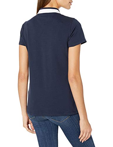 Nautica Women's Classic Fit Striped V-Neck Collar Stretch Cotton Polo Shirt, Navy Seas, Medium #TOP3
