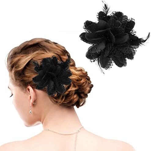 Sibba Flower Hats Clip Tea Party Corsage Hairpin Barrette Black Floral Feather Hair Pin Butterfly Valentines Day Christmas Supply Dresses Headband Set Women Girl Travel Bridesmaids Bride Wedding Prom