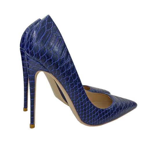 Vujkliy Women's 12CM/4.7IN Stiletto Shoes Fashion Blue Snake Print Pointed Toe High Heels
