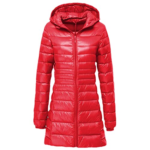 Doudoune longue ultra légère femme duvet de canard blanc manteau hiver rouge 3XL