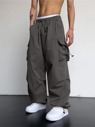 Image of Maniac Mens Solid Side Pockets Mink Nylon Fabric Baggy fit Cargo Pant for Men
