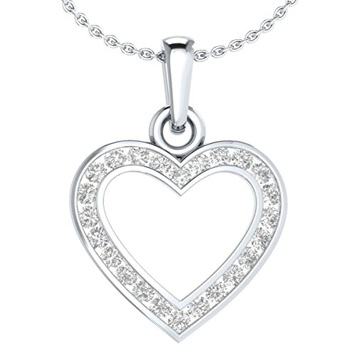 Igi Certified 1/4 Cttw Natural Diamond Heart Pendant In 14K White Gold With Silver Chain, 18” #TOP1