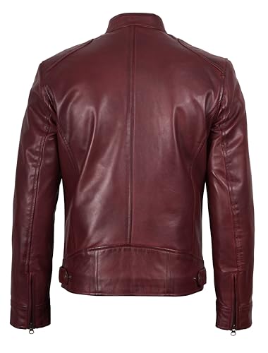 Image of Decrum Mens Leather Jacket - Cafe Racer Style Real Lambskin Leather Jacket Men