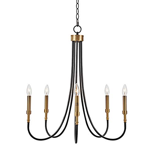 40% Off Discount MOTINI 5-Light Farmhouse Chandelier Black and Gold Brass Large Metal Pendant Lighting Fixture for Dining Room, Bedroom, Living Room, 24"x24"x28"