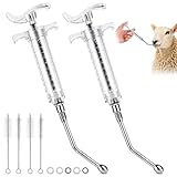 GINDOOR 2 Pieces Reusable Goats Syringe with 2 Drench Nozzle, Adjustable Dosage Detachable Sheep Drench Livestock Syringe for Sheep Baby Goat Supplies - 20ML