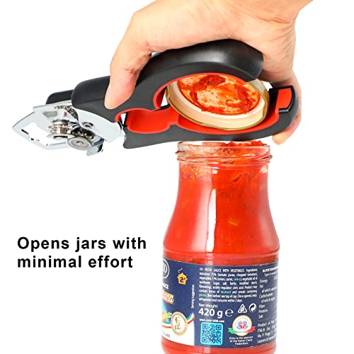 Psnspoel Can & Jar Opener Manual Handheld Heavy Duty, Sharp Cutting Wheel For Smooth Edge Cut, Comfortable Soft Handle For Seniors With Arthritis, Oversized Easy Turn Knob, Built In Bottle Opener #TOP4