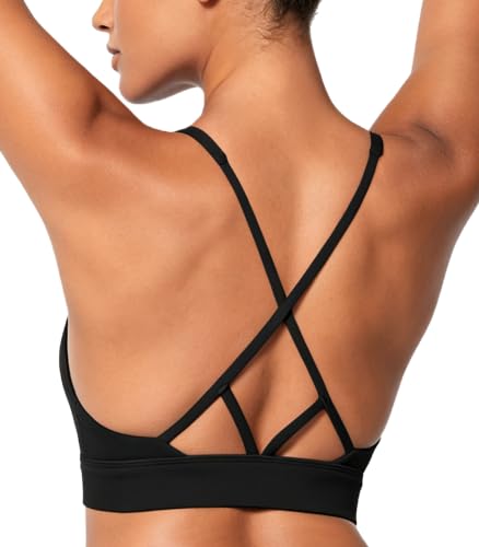 Image of Sunzel Strappy V Neck Criss Cross Back Sports Bra for Women | Removable Pads, Buttery Soft, Four-Way Stretch, Criss Cross Back, V Neck Contour Fit, Medium-Light Support, Yoga Workout Gym
