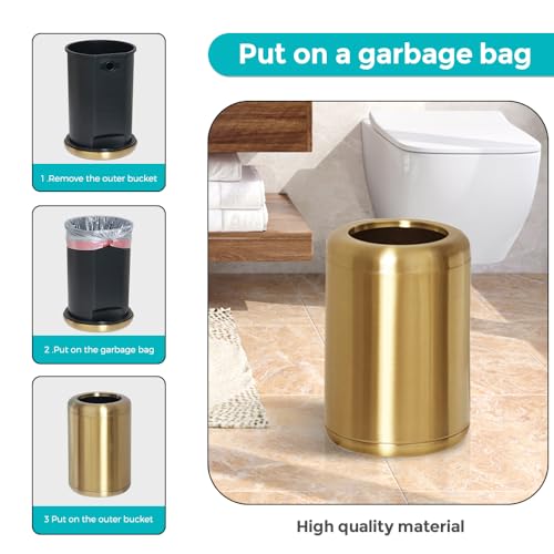 Caneca de basura redonda dorada pequeña para baño 8L miniatura 3