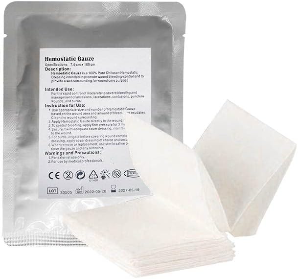 Hemostatic Chitosan Z-Fold Sterile Gauze 7.5 cm x 180 cm (3 inches x 5.9 ft) for Bleeding Emergencies