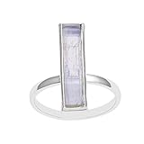 anillo de rodio blanco Shine Jewel Conjunto de bisel de plata de ley 925 anillo de barra de estado de baguette r de piedra lunar arcoíris para mujer M Junquillo Arco iris Blanco