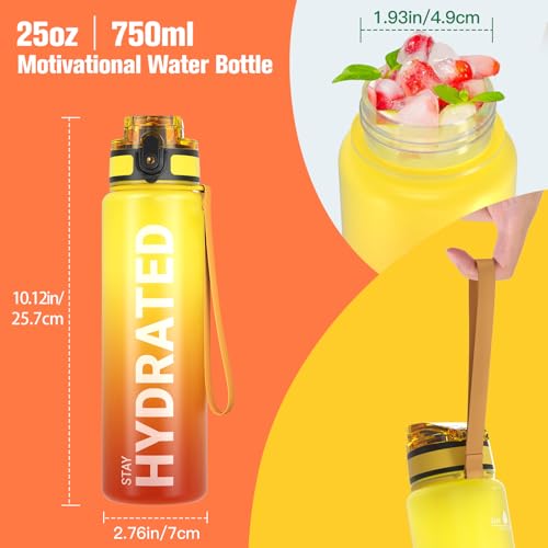 Image of Sahara Sailor Water Bottles, 25oz Motivational Sports Water Bottle with Time Marker - Times to Drink - Tritan, BPA Free, Wide Mouth Leakproof, Fast Flow Technology with Clean Brush (1 Pack)