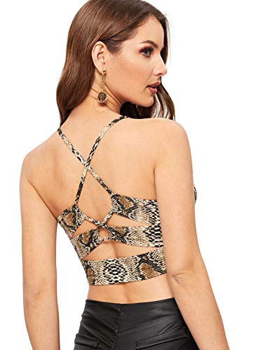 Romwe Women s Sexy Cutout Back Crisscross Spaghetti Strap Crop Cami Top Multicolor M
