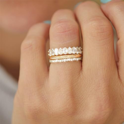 FUNEIA Stackable Gold Rings for Women Non Tarnish Trendy Dainty 14K Gold Plated Stacking Cubic Zirconia Thumb Ring Set Pack Statement Chunky Band Rings Promise Engagement Rings Size 7 8 9 10 11 by FUNEIA - Used condition - Image 2