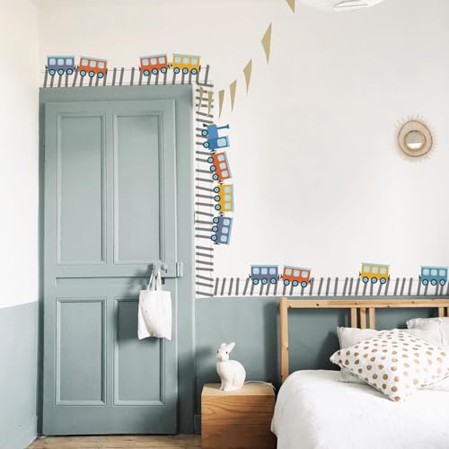 Image of Colorful Train Wall Stickers for Kids Baby Wall Stickers for Kids Room Bedroom Playroom Nursery Living Room Decor Wall Art Wall Decoration Boho-Self-Adhesive