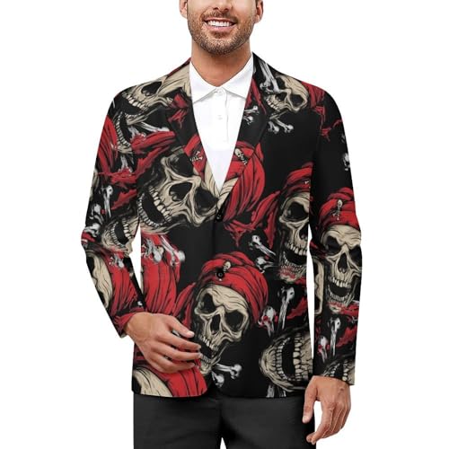 Jolly Roger Piratees Skull Mens Casual Blazer Button Suit Jacket Lightweight Sport Coat for Work Business