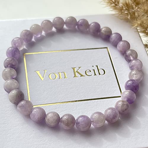 Von Keib Natural Stone Real Lavender Amethyst Stretch Beaded Bracelet Round Beads 6 Mm (0.24") Bracelet Semi Precious Purple Amethyst Gemstone Bracelet For Women Men Unisex For Yoga Meditation #TOP4
