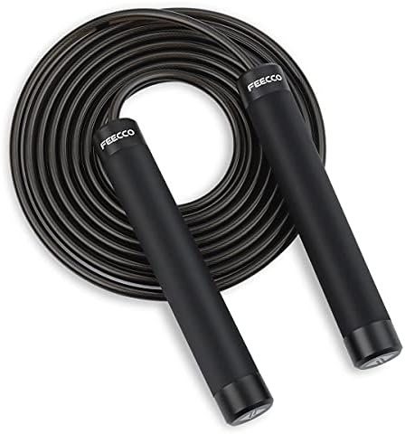 FEECCO 1/2 lb Weighted Jump Rope for Boxing, Cardio, Crossfit Workout, 8~9ft Range Adjustable Length Steel Ropes with Ball Bearings and Metal Handles, Suitable for Men and Women…