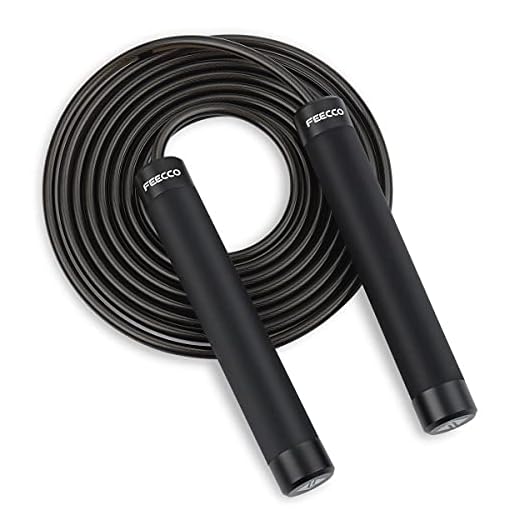 FEECCO 1/2 lb Weighted Jump Rope for Boxing, Cardio, Crossfit Workout, 8~11ft Range Adjustable Length Steel Ropes with Ball Bearings and Metal Handles, Suitable for Men and Women