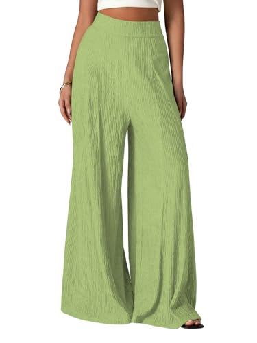 Image of Shasmi Women's Elegant High Waist Wide Leg Pants - Textured Solid Color Loose Fit Long Trousers | Casual Beach & Airport Outfit | Lightweight Flowy Palazzo Style (Trouser 259)