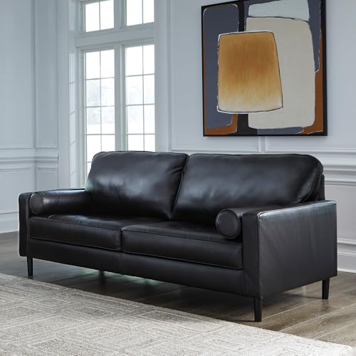 Image of Signature Design by Ashley Bryceview Contemporary Leather Match Tufted Sofa with 2 Bolster Pillows, Black